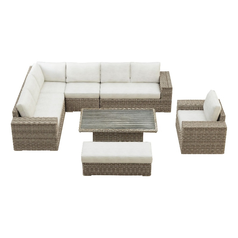 Flora  6PC Conversion Set in Natural and Olefin Beige with Ottoman
