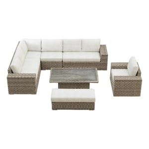 Flora  6PC Conversion Set in Natural and Olefin Beige with Ottoman