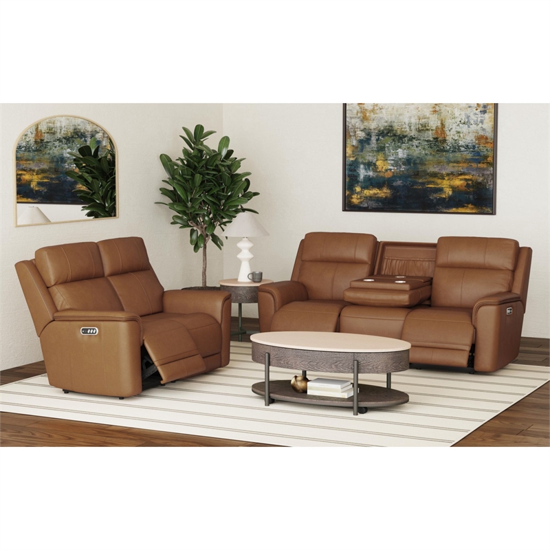 Walker Power Motion Sofa DDT Wireless Charger Headrest Lumbar in Aline Butternut
