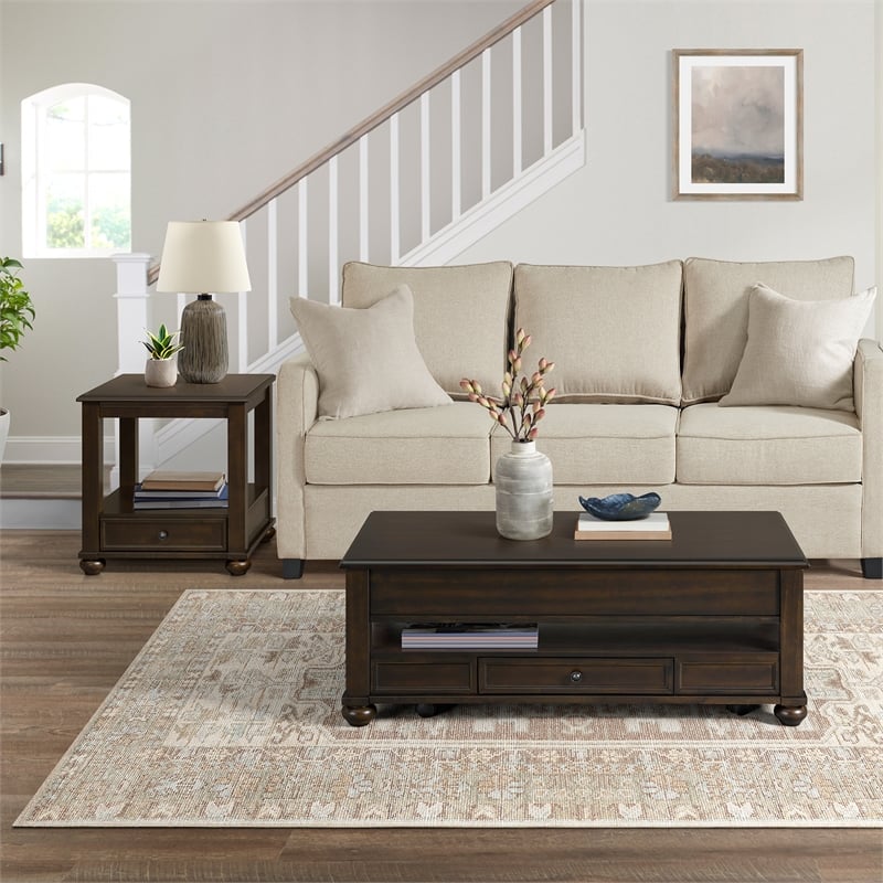 Chad 2PCOccasional Table Set inCherry Rectangular Lift Top Coffee and End Tables