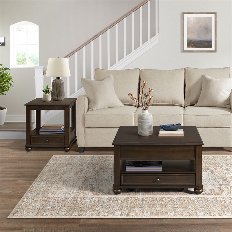 Chad 2PC Occasional Table Set in Cherry Square Lift Top Coffee and End Tables
