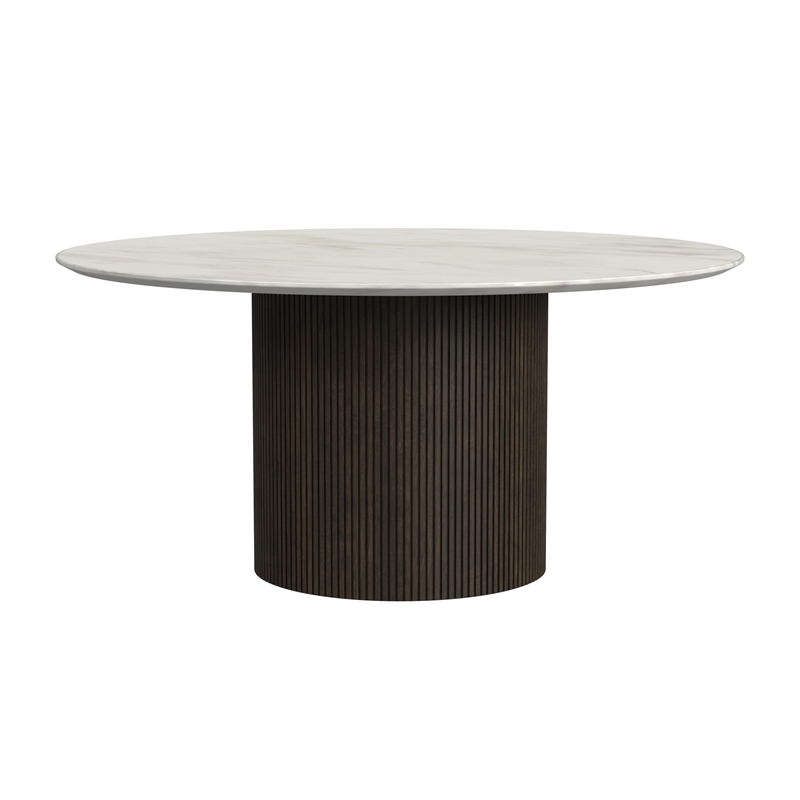Sutton 2PCOccasional Table Set with White Faux Marble Top and Base in Dark Brown