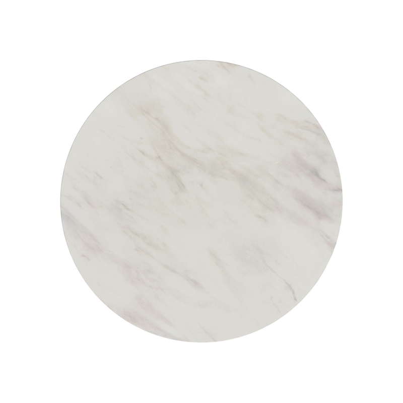 Sutton Round Coffee Table with White Faux Marble Top and Base in Dark Brown