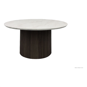 Sutton Round Coffee Table with White Faux Marble Top and Base in Dark Brown