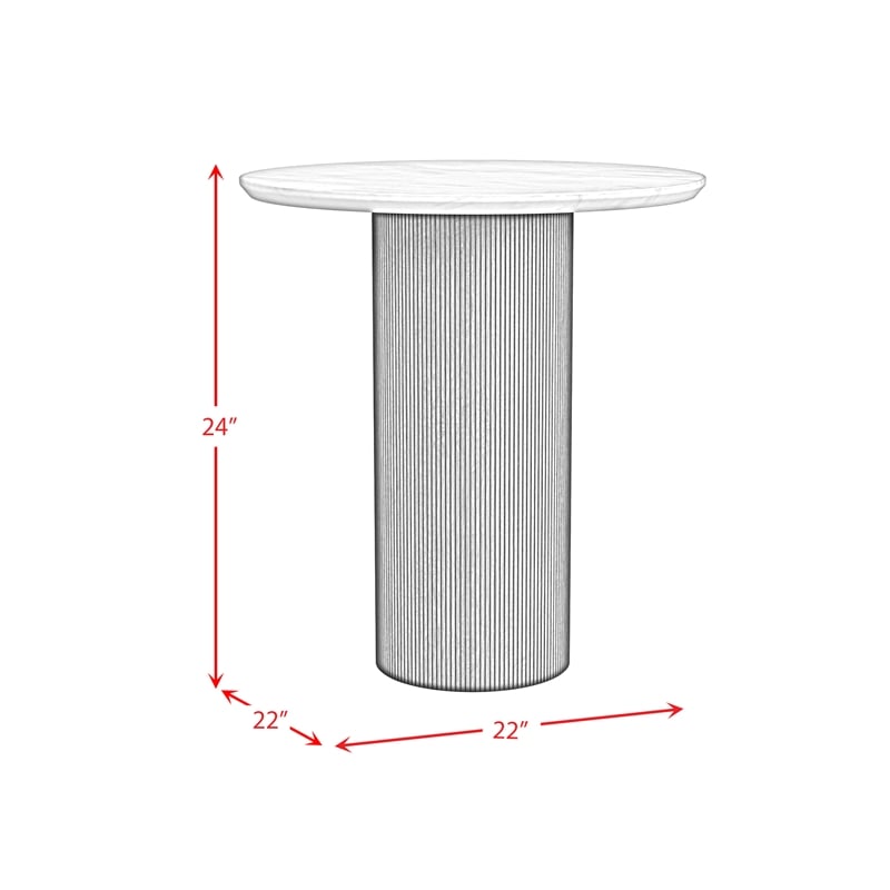 Sutton Round End Table with White Faux Marble Top and Base in Dark Brown