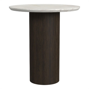 Sutton Round End Table with White Faux Marble Top and Base in Dark Brown