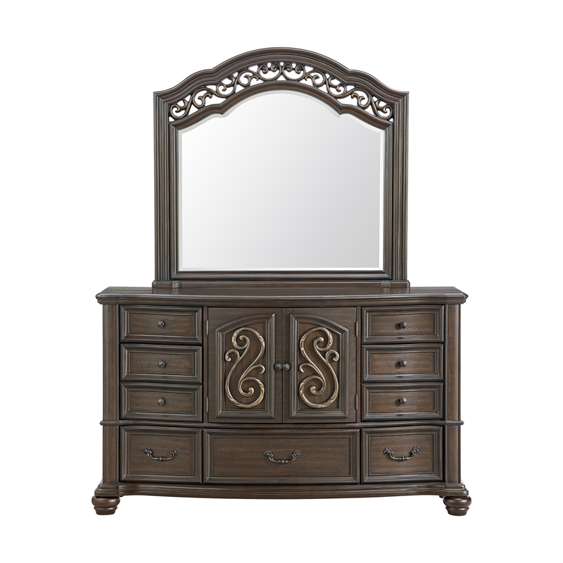 Picket House Furnishings Rosalinda Dresser and Mirror Set in Mahogany