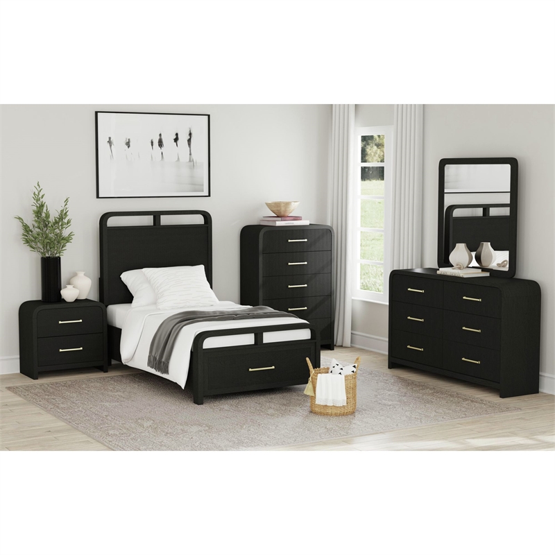 Picket House Furnishings Woodridge  Dresser and Mirror Set in Black with Grain
