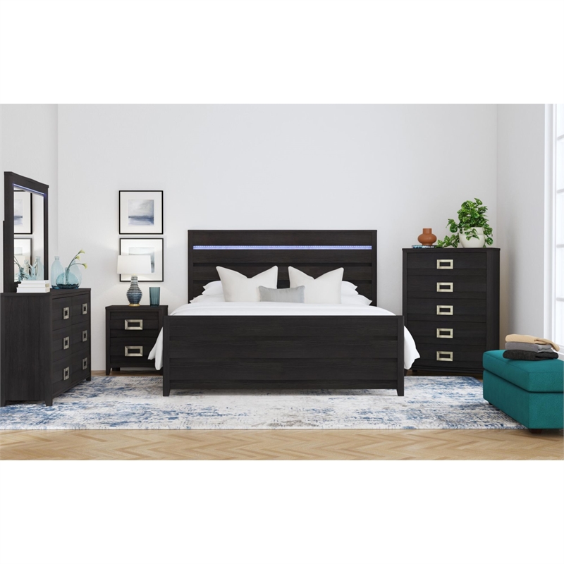 Picket House Furnishings Chett Dresser and Mirror Set with LED in Black