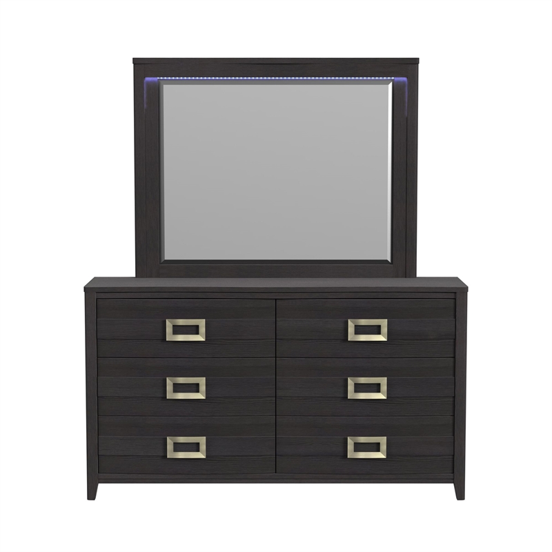 Picket House Furnishings Chett Dresser and Mirror Set with LED in Black