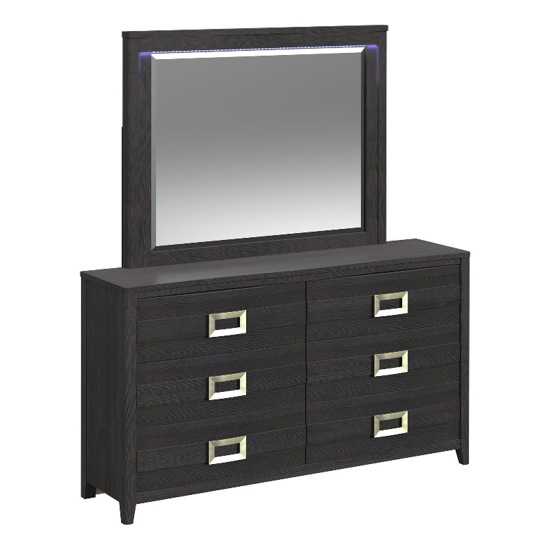 Picket House Furnishings Chett Dresser and Mirror Set with LED in Black