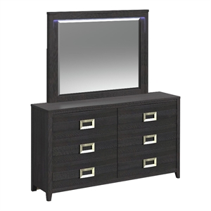 Picket House Furnishings Chett Dresser and Mirror Set with LED in Black