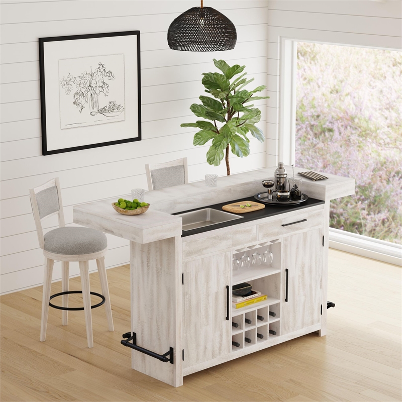 Westwood Swivel Bar Stool with Grey Fabric in Rustic White (2 Per Carton)