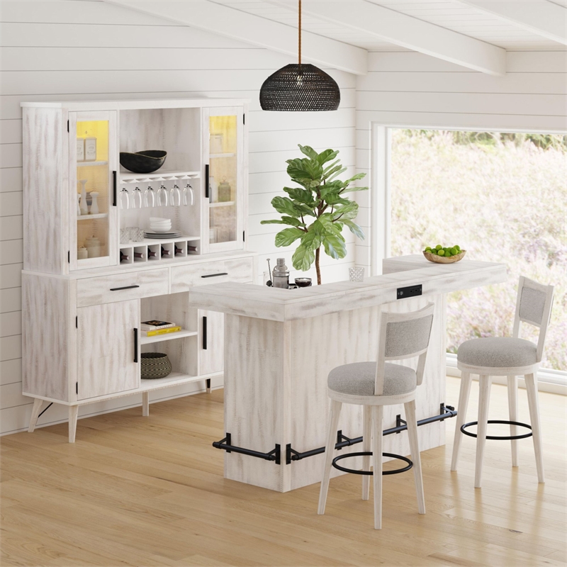 Westwood Swivel Bar Stool with Grey Fabric in Rustic White (2 Per Carton)