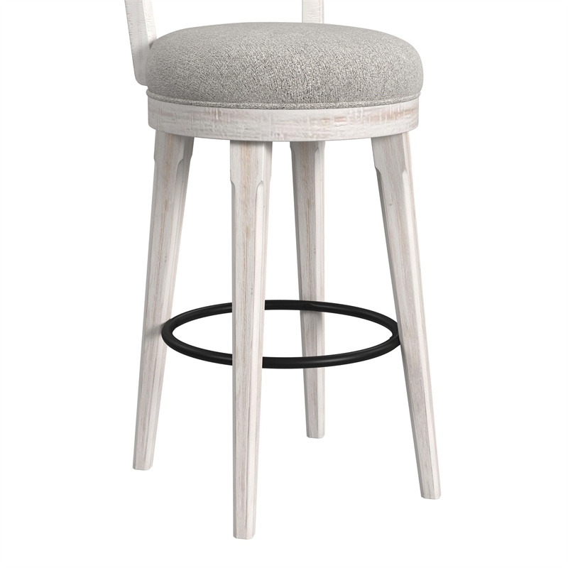 Westwood Swivel Bar Stool with Grey Fabric in Rustic White (2 Per Carton)