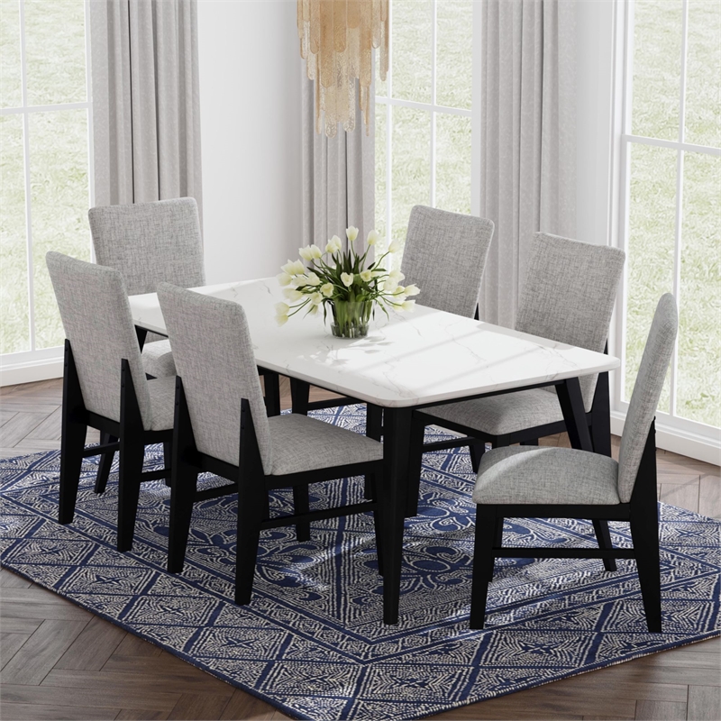 Megan Dining Side Chair with Grey Fabric in Black (2 Per Carton)