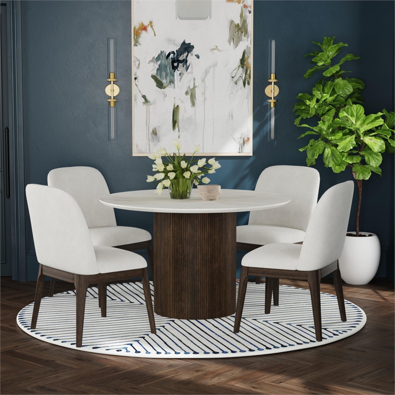 Sutton Dining Side Chair with White Fabric in Dark Brown (2 Per Carton)