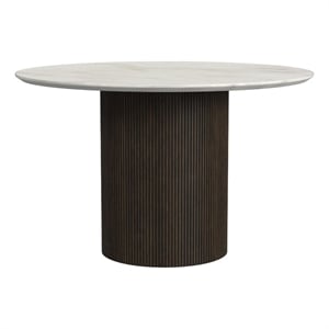 Sutton Round Dining Table with White Faux Marble Top in Dark Brown