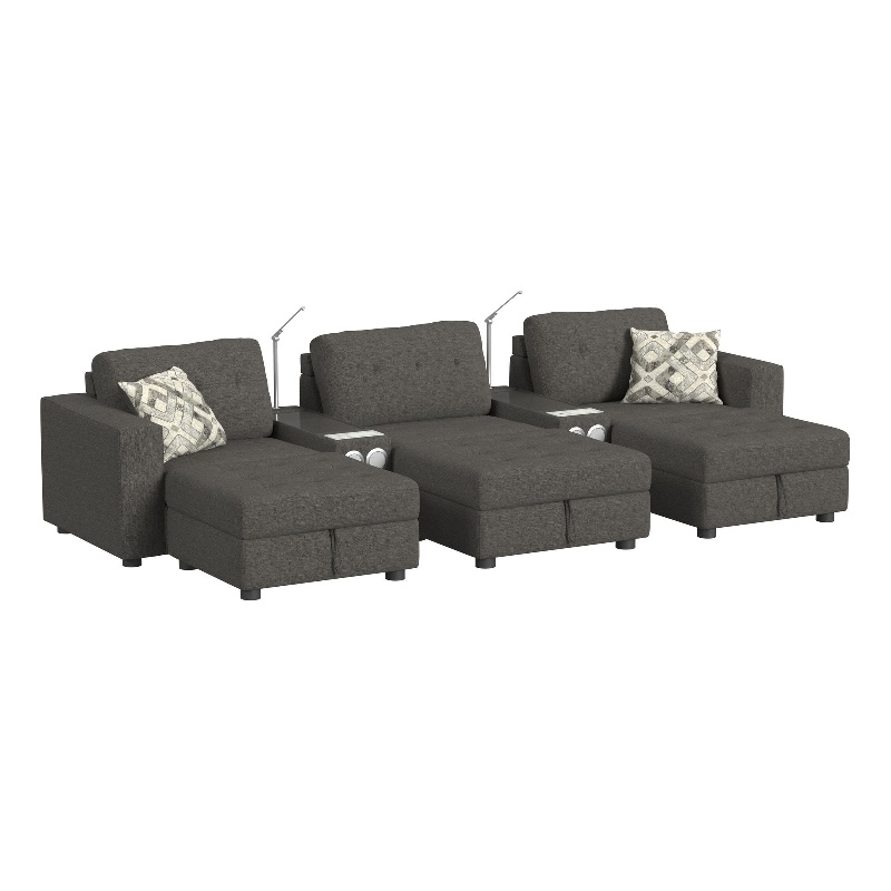 Harleigh 8PC Living Room Set in Palmer Plus Ash with Media Console