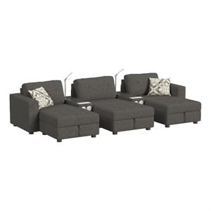 Harleigh 8PC Living Room Set in Palmer Plus Ash with Media Console
