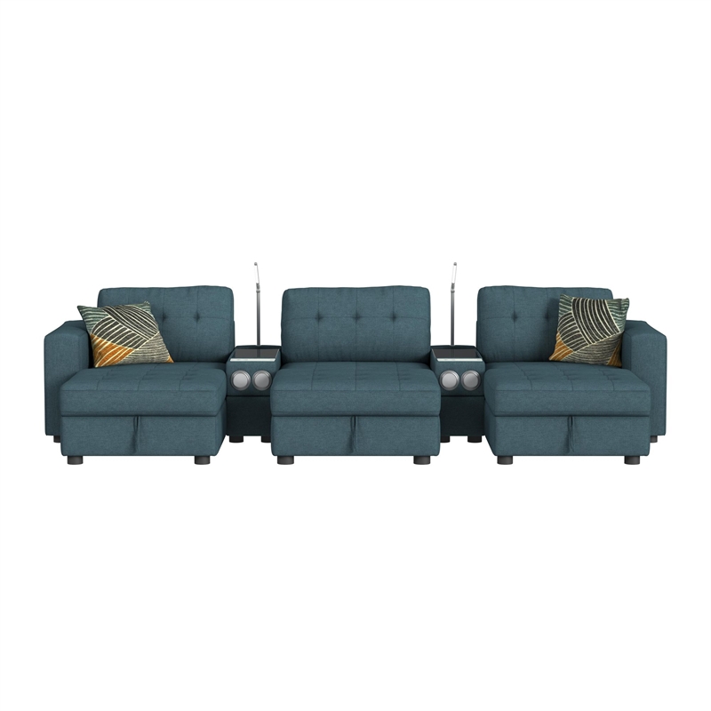 Harleigh 8PC Living Room Set in Palmer Plus Teal with Media Console