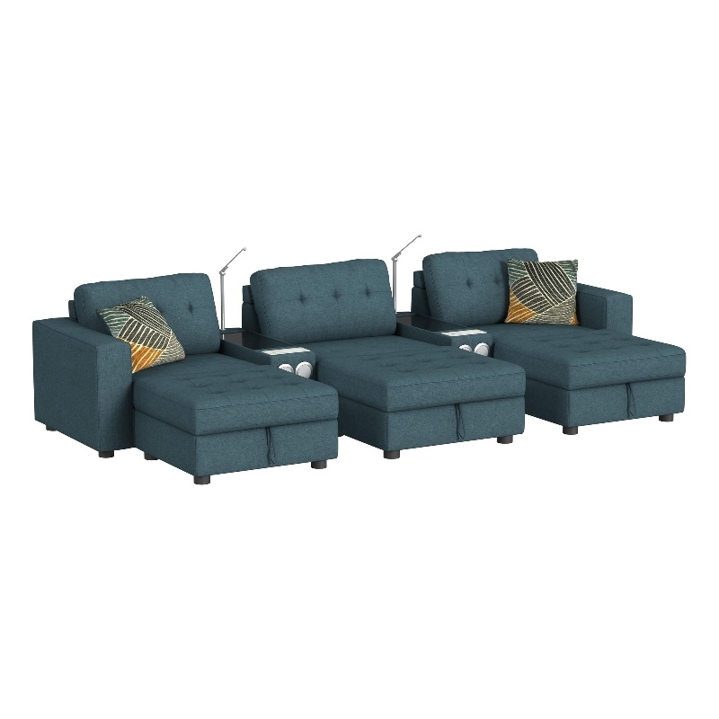 Harleigh 8PC Living Room Set in Palmer Plus Teal with Media Console
