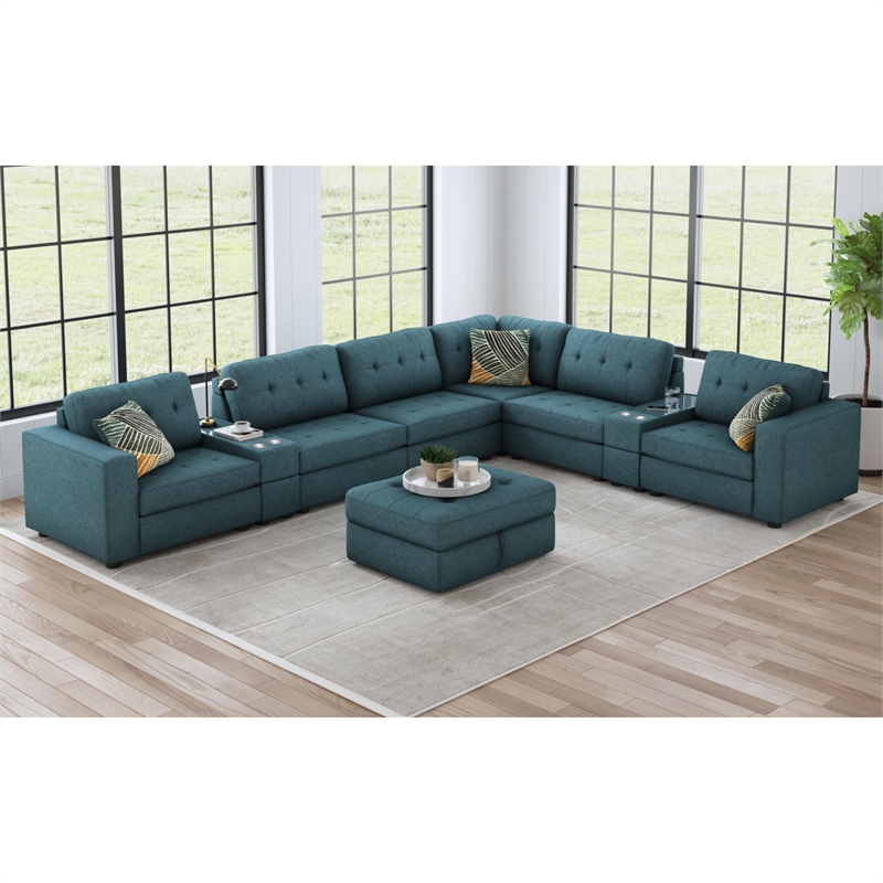Harleigh 9PC Living Room Set in Palmer Plus Teal