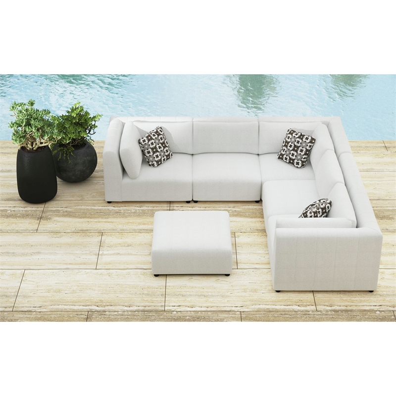Picket House Furnishings Frida 5PC Modular Set in Olefin Beige with Ottoman