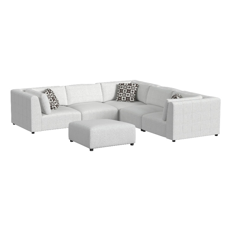Picket House Furnishings Frida 5PC Modular Set in Olefin Beige with Ottoman