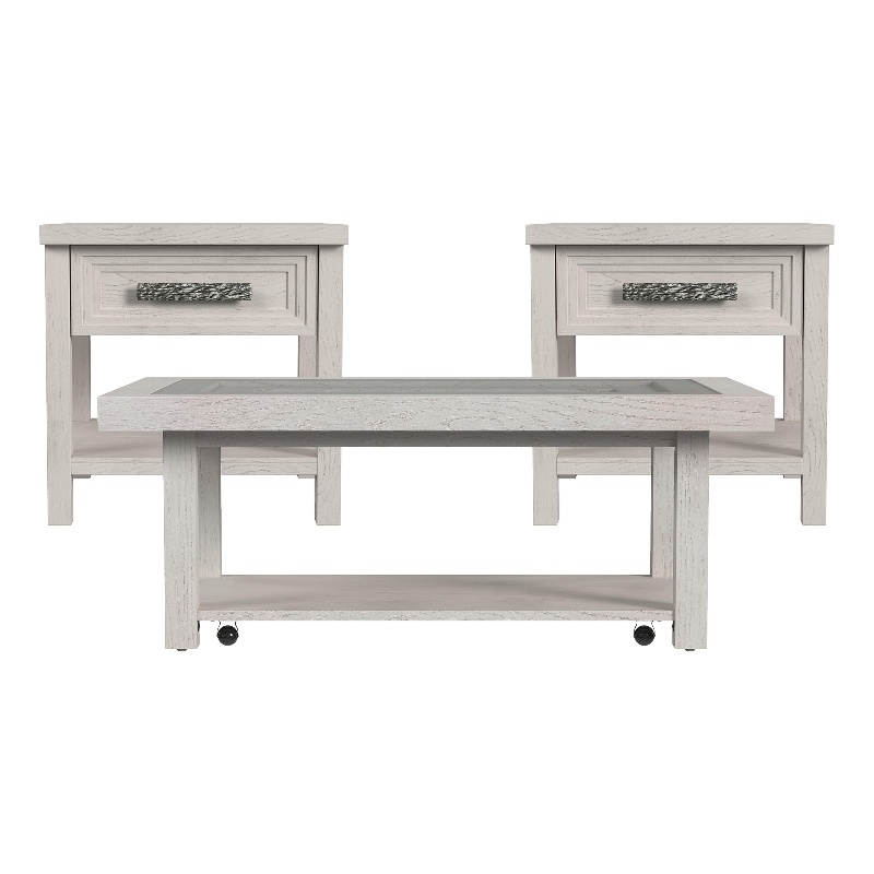 Rhiannon  3PC Occasional Table Set in Antique White Coffee Table and 2 End Table