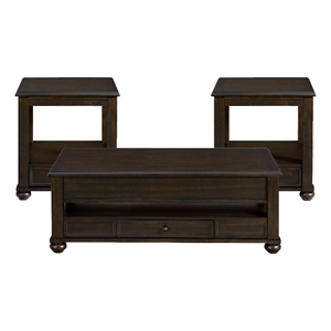 Chad 3PCOccasionalTableSet in Cherry Rectangular Lift Top Coffee and 2End Tables