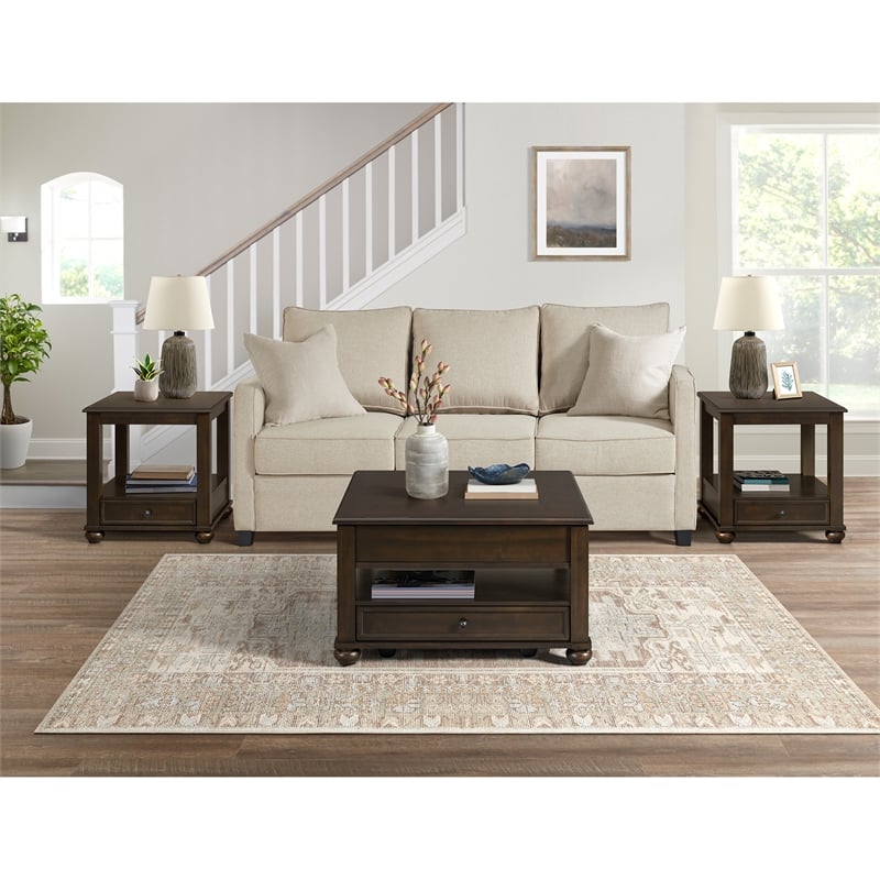 Chad  3PC Occasional Table Set in Cherry Square Lift Top Coffee and 2End Tables