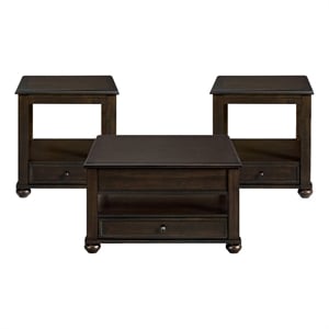 Chad  3PC Occasional Table Set in Cherry Square Lift Top Coffee and 2End Tables