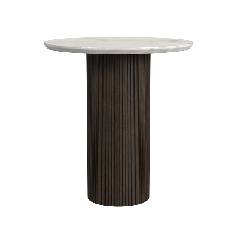 Sutton 3PCOccasional Table Set with White Faux Marble Top and Base in Dark Brown