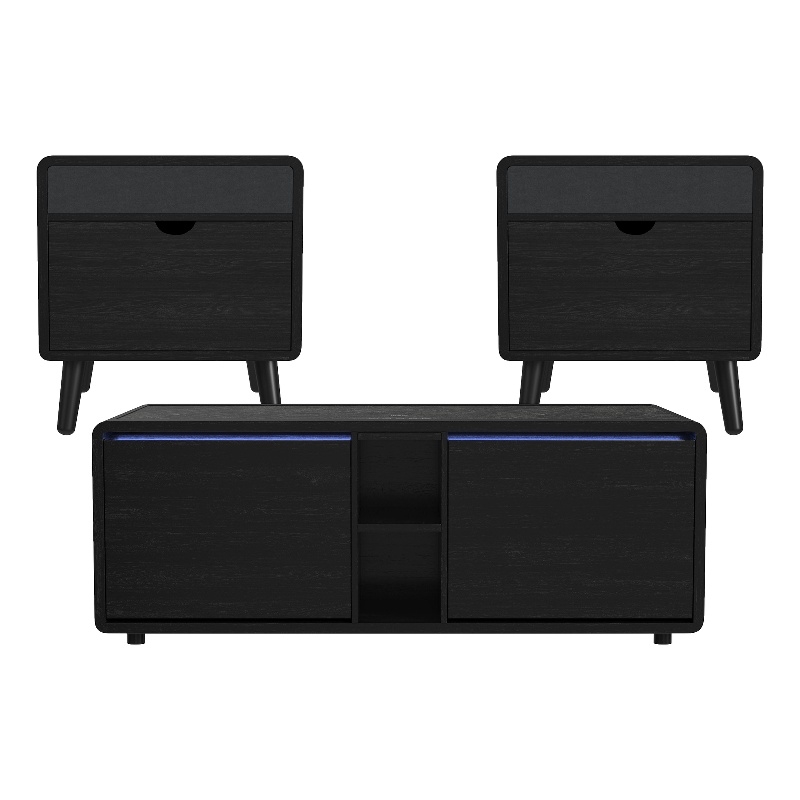 Nebula 3PC Smart Occasional Table Set in Black Smart Coffee 2 Smart End Tables
