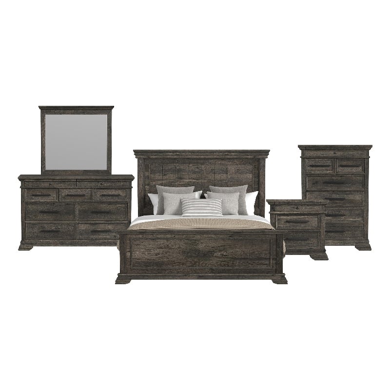Hyde King Panel 5PC Bedroom Set in Charcoal