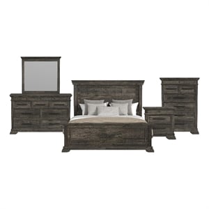 Hyde King Panel 5PC Bedroom Set in Charcoal