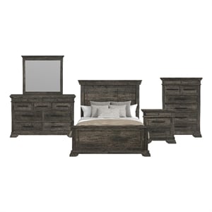 Hyde Queen Panel 5PC Bedroom Set in Charcoal