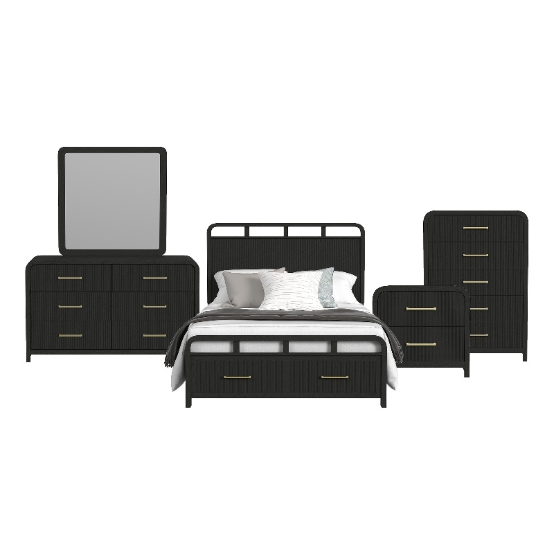 Woodridge Full Storage 5PC Bedroom Set in Black with Grain
