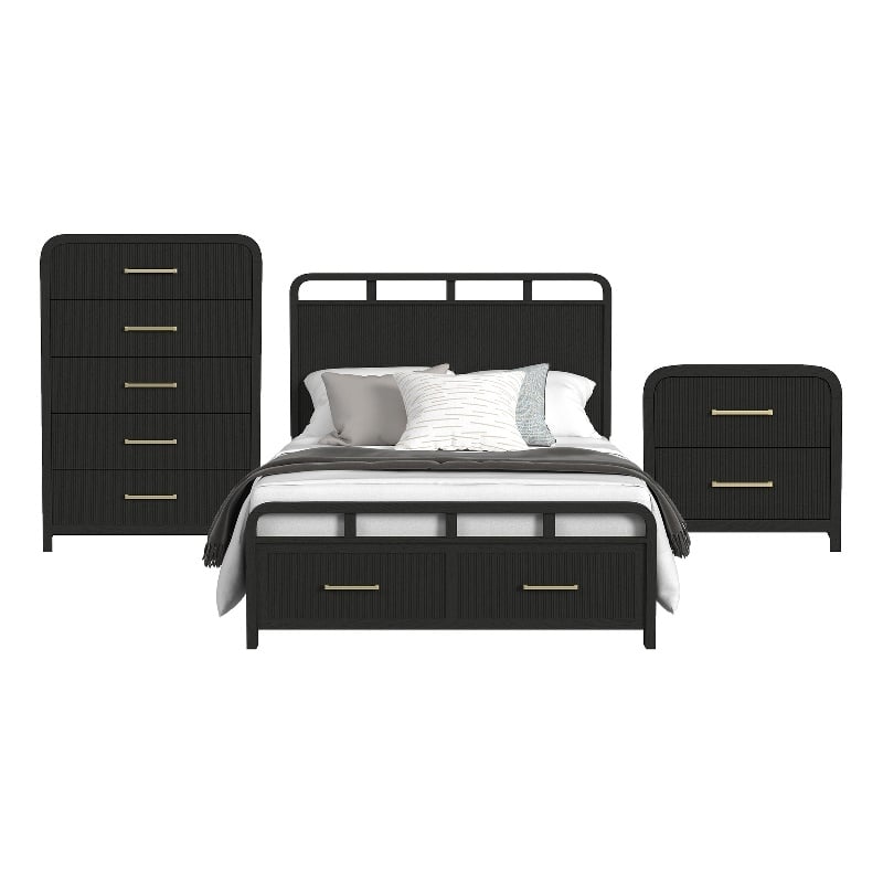 Woodridge Full Storage 3PC Bedroom Set in Black with Grain