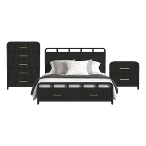 Woodridge King Storage 3PC Bedroom Set in Black with Grain