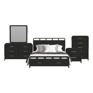 Woodridge  King Storage 5PC Bedroom Set in Black with Grain