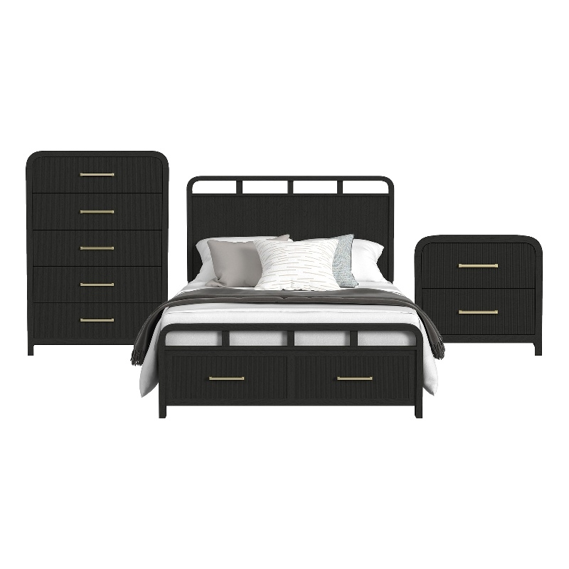 Woodridge  Queen Storage 3PC Bedroom Set in Black with Grain
