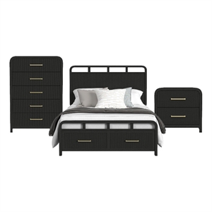 Woodridge  Queen Storage 3PC Bedroom Set in Black with Grain