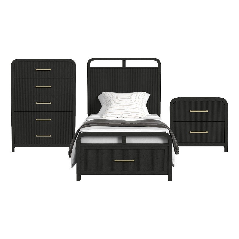 Woodridge  Twin Storage 3PC Bedroom Set in Black with Grain