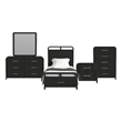 Woodridge  Twin Storage 5PC Bedroom Set in Black with Grain