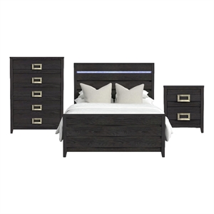 Chett Full 3PC Bedroom Set with LED in Black