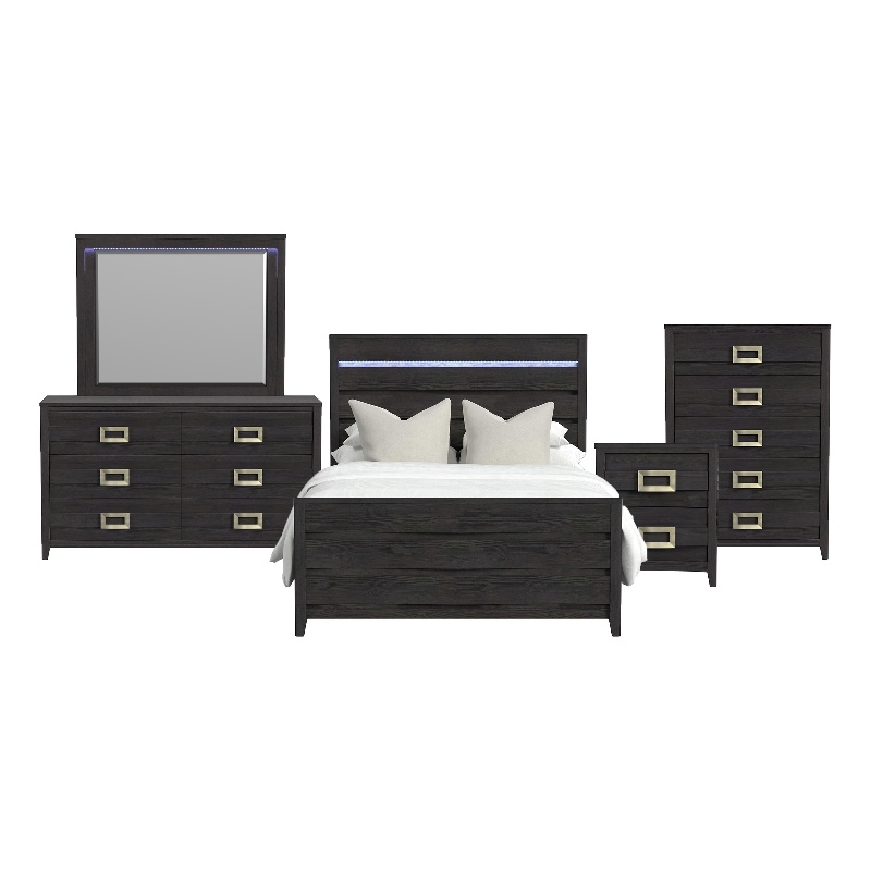 Chett Full 5PC Bedroom Set with LED in Black