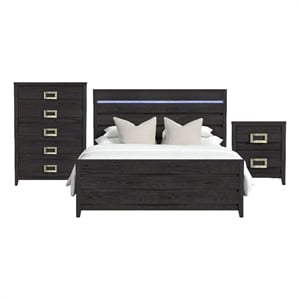 Chett King 3PC Bedroom Set with LED in Black