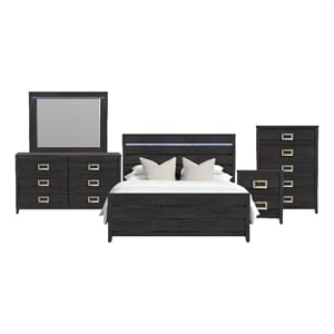 Chett King 5PC Bedroom Set with LED in Black